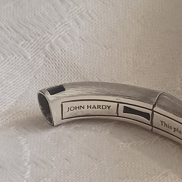 John Hardy Bamboo Brushed Sterling Silver Curved Hinged Bangle, Size Small - Picture 9 of 11